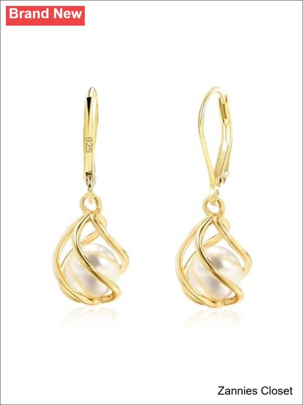 ✨ 18K Gold Plated Caged Pearl Dangle Drop Earrings for Women Lightweight
